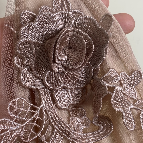 Dusty Rose Plunge Front Backless Tulle Train Floral Applique Gown Slip Dress M - Picture 10 of 16